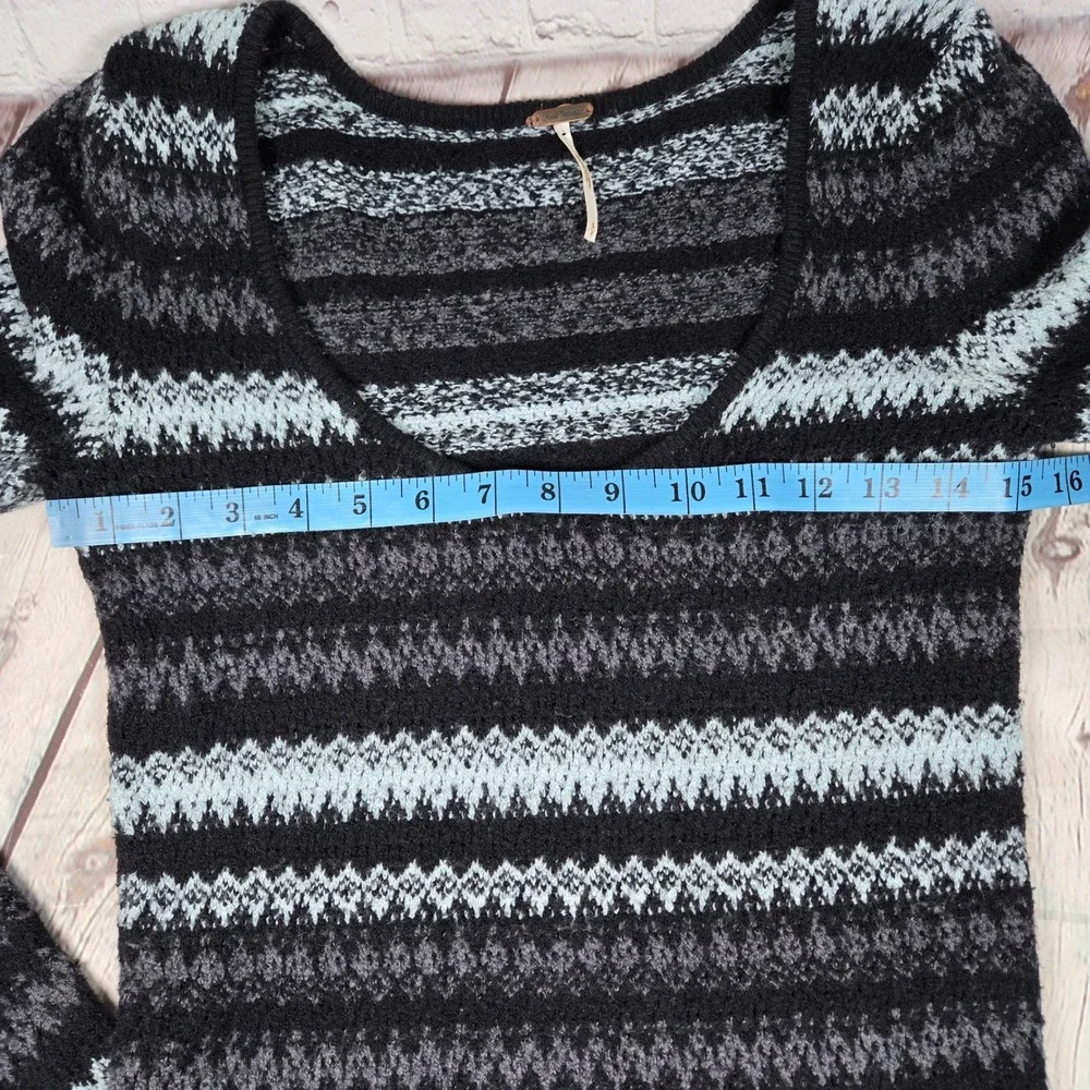 Free People Black Blue Gray Striped Long Sleeve Fitted Mini Sweater Dress Size S